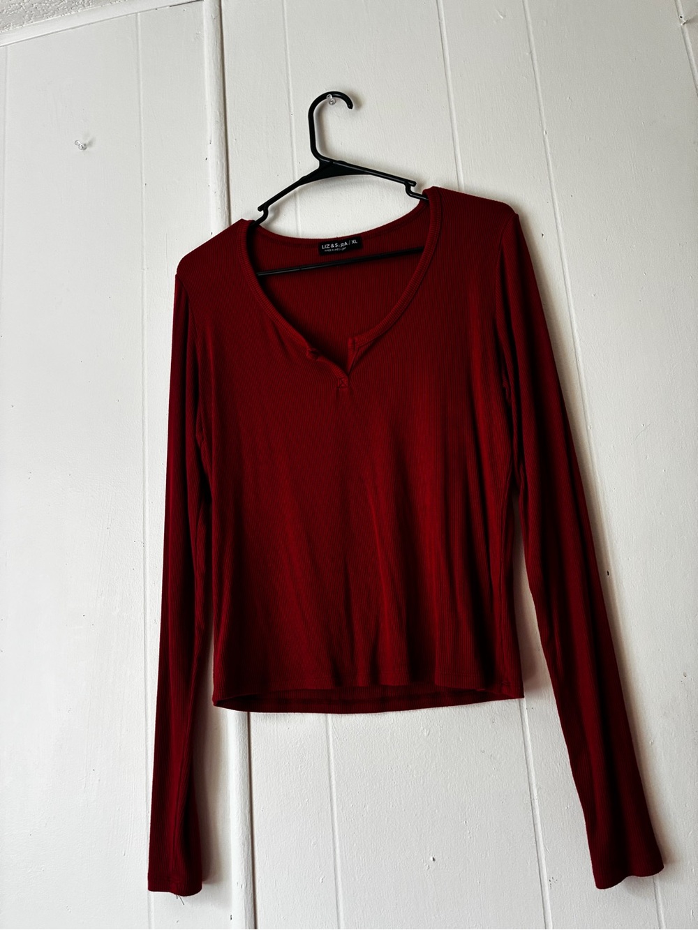 Liz & Sara Burgundy Long Sleeve Top with V-Neckline